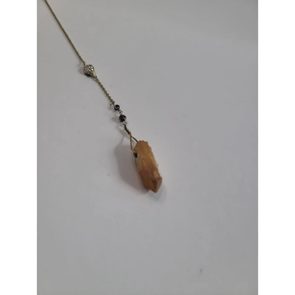 Gold Tone Orange Brown Pendant Lariat Necklace Y Drop Faceted Statement Boho